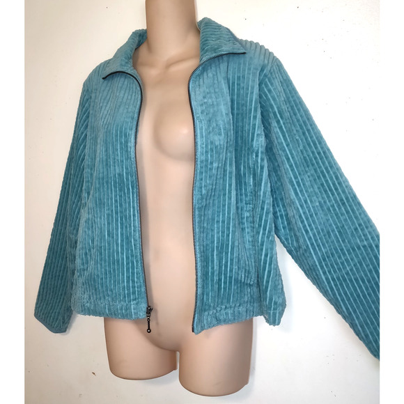 Woolrich Corduroy Jacket Women's S Aquifer Aqua Blue Wide Wale Pockets Zip Up - Picture 7 of 16